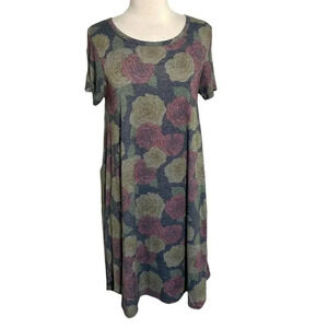 Lularoe XS Carly hi/low gray‎ with yellow & red roses T-shirt dress